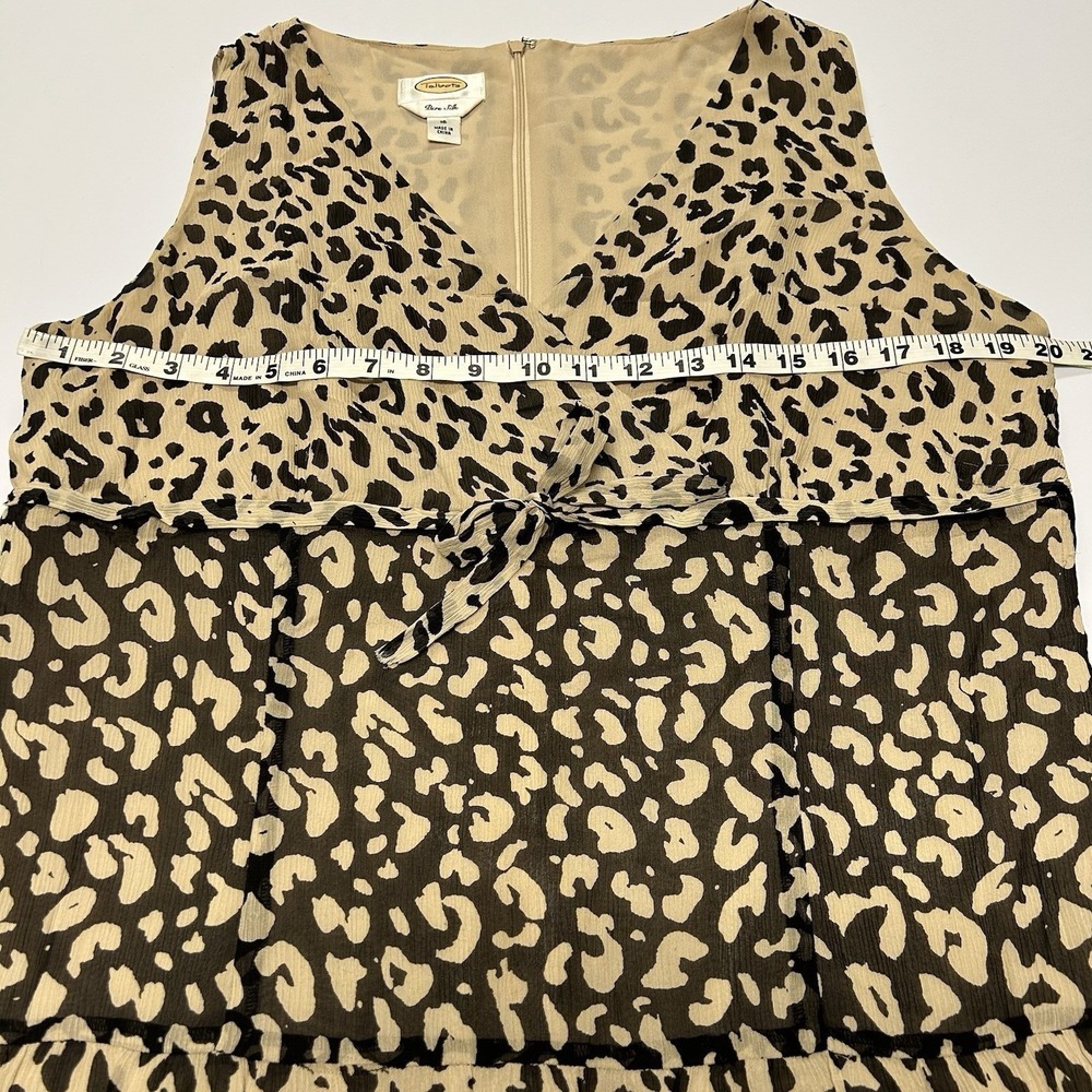 Talbots Womens Babydoll Midi Dress Size 16 Pure Silk Animal Print Tiered Ruffle - Picture 8 of 12